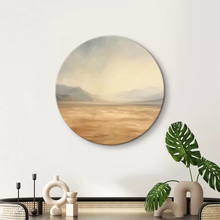 Glezna Tuksnesis ar kalniem fonā mierīga ainava r39835