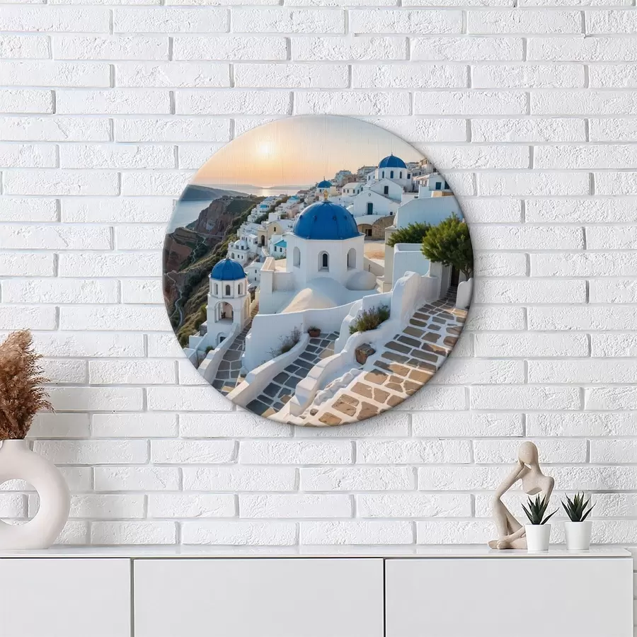 Glezna Santorini sala, Grieķija. Pilsēta ir uzcelta kalna nogāzē ar skatu uz Egejas jūru r40160