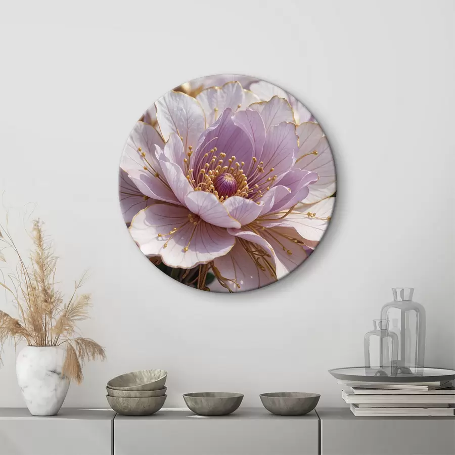 Fototapetes Liela, gaiši rozā peonijas zieda tuvplāns ar smalkām ziedlapiņām un spilgti dzeltenu centru r40384