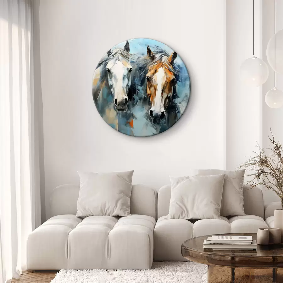 Fototapetes Zirgi abstraktā glezna, balta, zila, brūna krāsa r40493