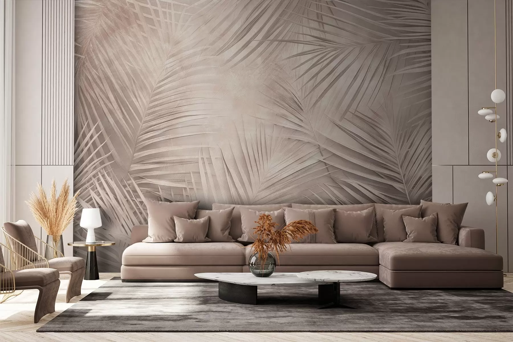 Fototapetes Tropu lapas pasteļtoņos w08484