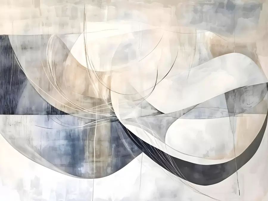 Fototapetes Abstraktas formas un veidlapas baltā, pelēkā, bēšā un zilā krāsā uz izplūduša teksturēta fona w08461