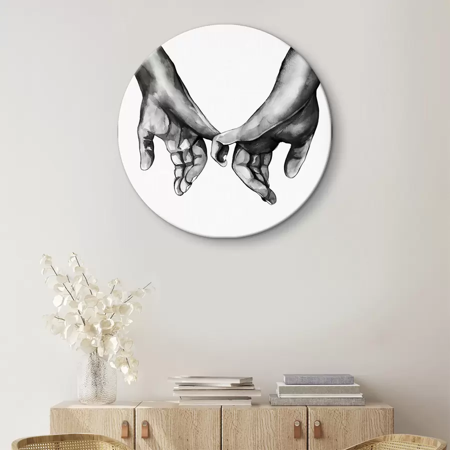 Glezna Melns un balts, turoties par rokām uz balta fona r36848