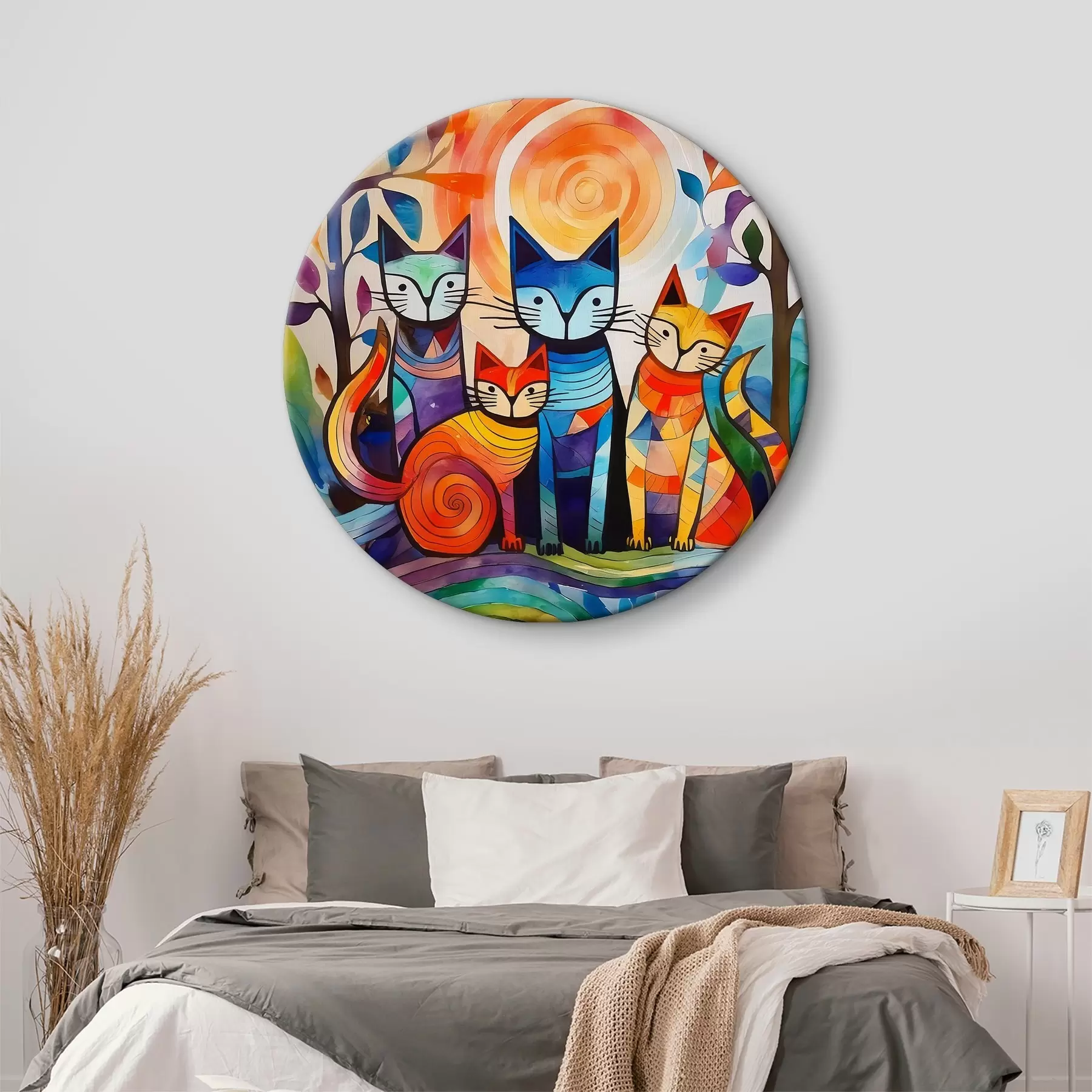 Glezna Daudzkrāsaina abstrakcija ar interesantiem kaķiem r38815
