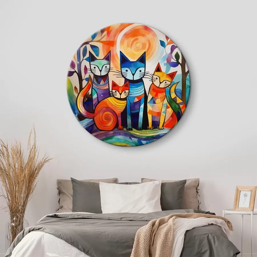 Fototapetes Daudzkrāsaina abstrakcija ar interesantiem kaķiem r38815