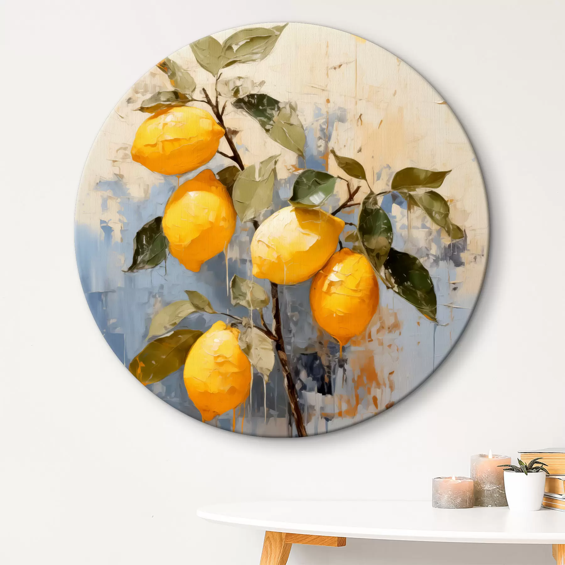 Glezna Zars ar nobriedušiem citroniem eļļas glezna abstraktā māksla, dzeltenā, zilā un zaļā krāsā r39186