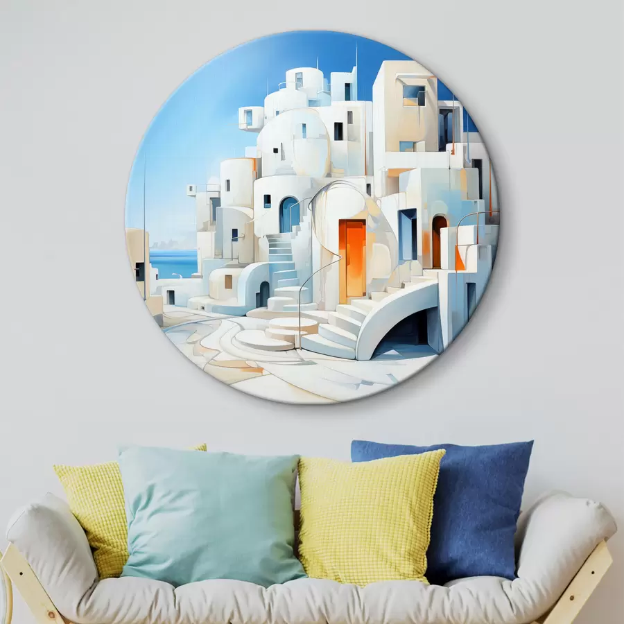 Glezna Abstrakta balta pilsēta pie jūras, arhitektūra, ēka, zila krāsa r39188