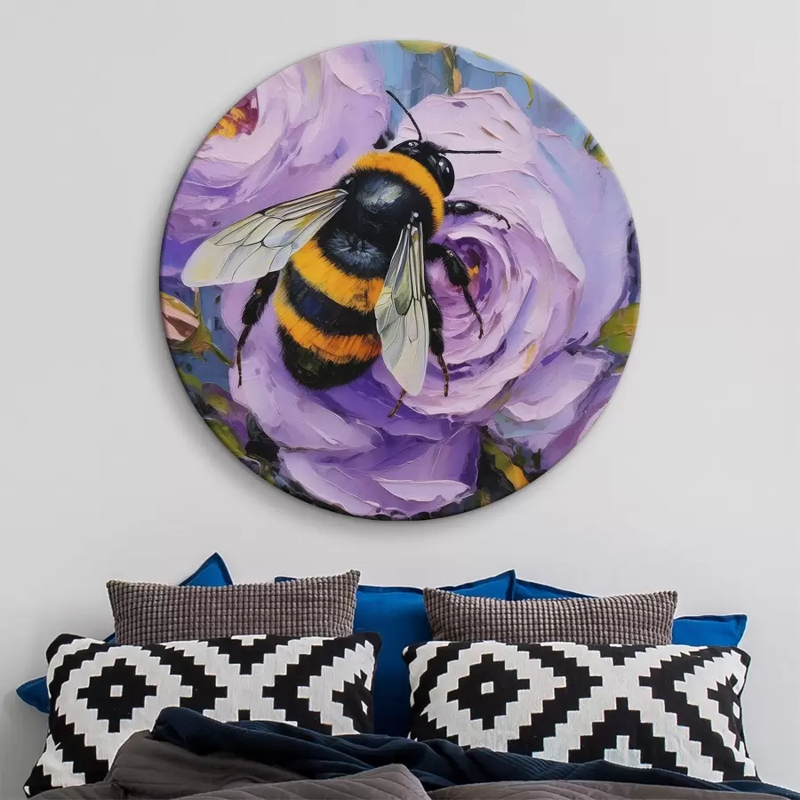 Glezna Bite uz rozā peonijām, vasaras ziedi, eļļas glezna, spilgti otas triepieni r39410