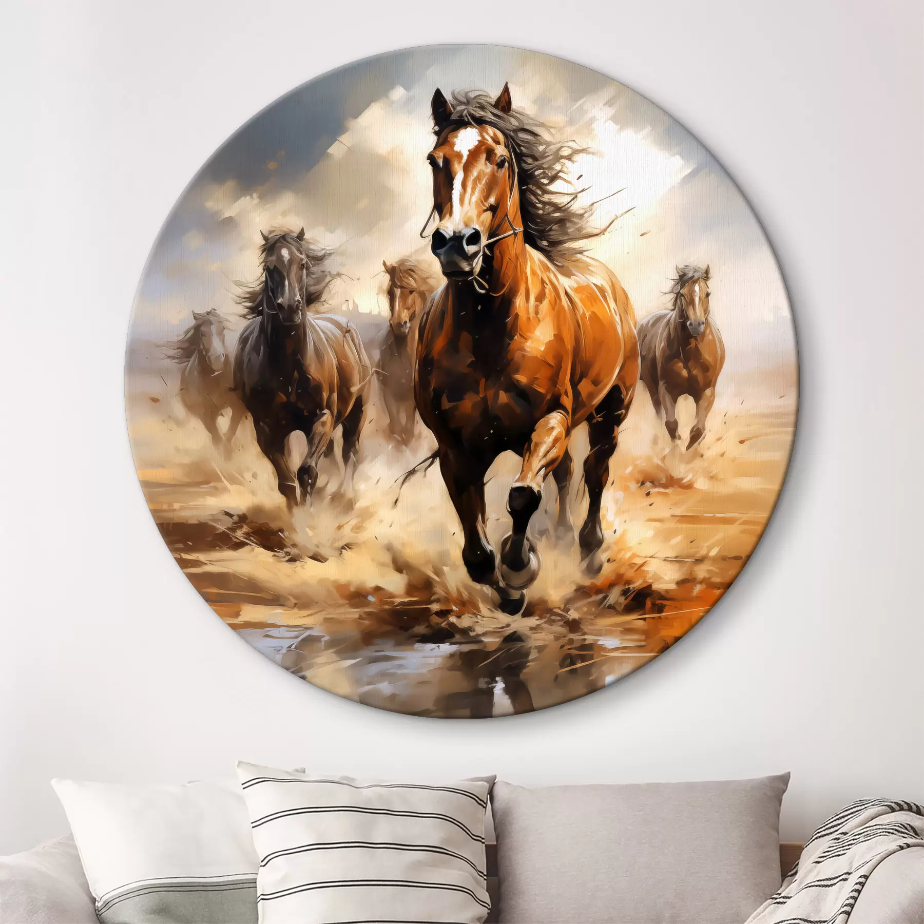 Glezna Zirgi, kas auļo pāri pļavas eļļas gleznai r39436