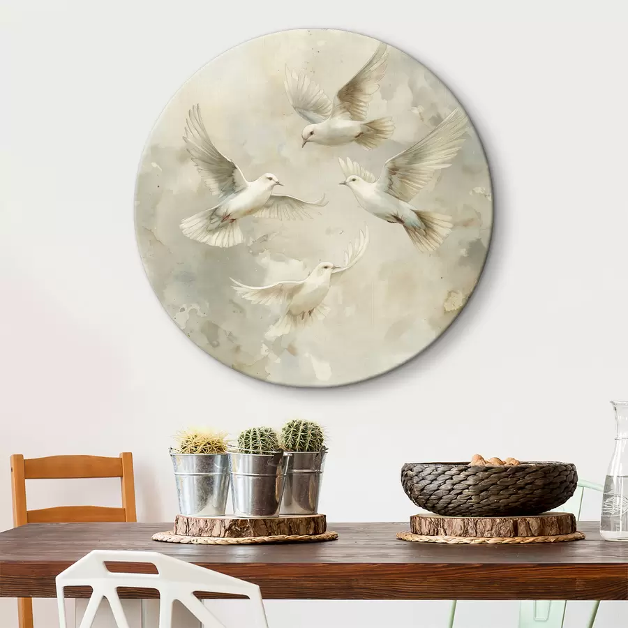 Glezna Akvareļu lidojošie putni, maigi bēša un balta krāsa, baloži r39976