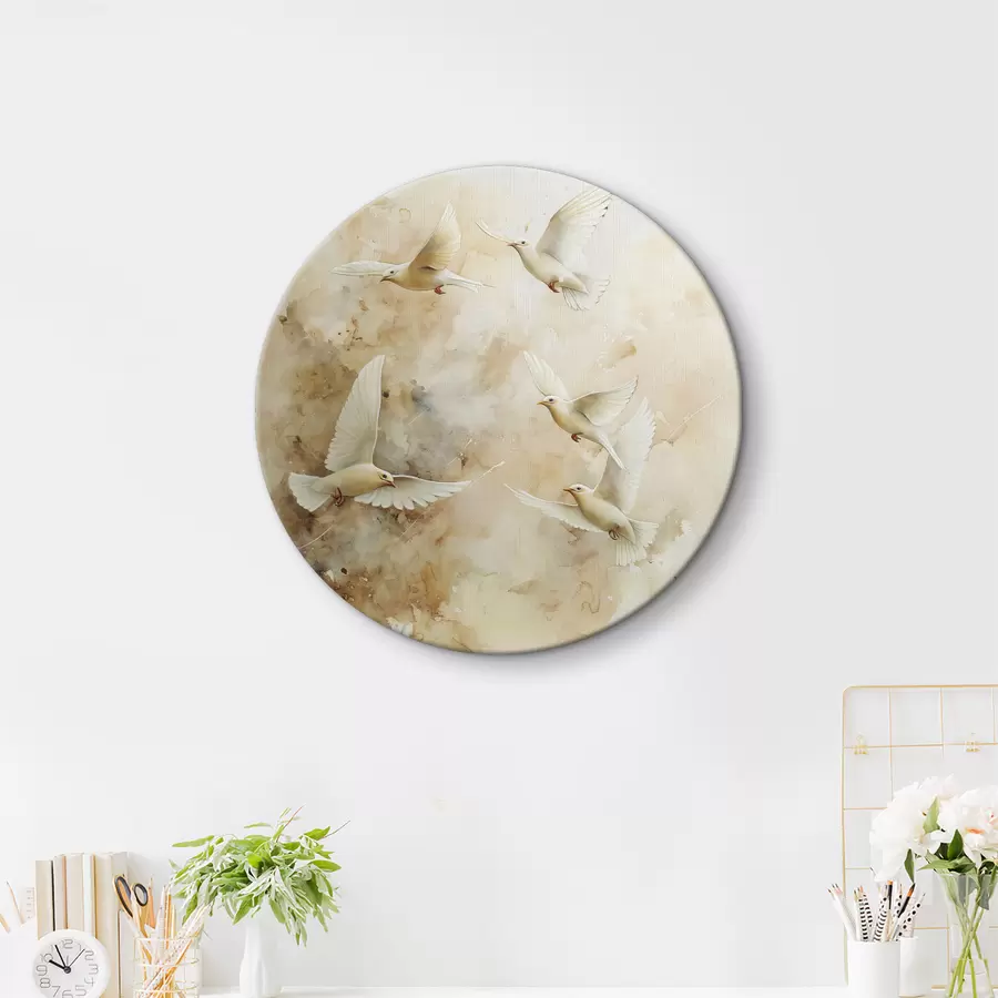 Glezna Akvareļkrāsas lidojošie baloži, maigi bēša un balta krāsa r39977