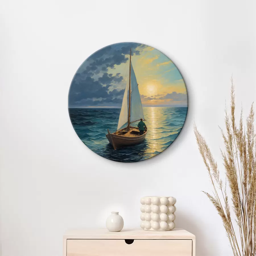 Glezna Vīrietis peld pa jūru laivā r40053