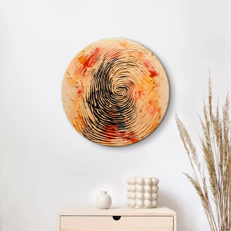 Glezna Pirkstu nospiedums krāsā, bēšā, sarkanā, oranžā, dzeltenā, melnā krāsā r40105