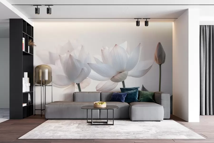 Fototapetes Maigi lotosa ziedi ar ziedlapiņām un lapām w08488