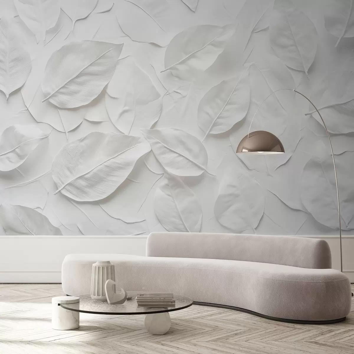 Fototapetes Balta ziedu lapu abstrakcija w08494