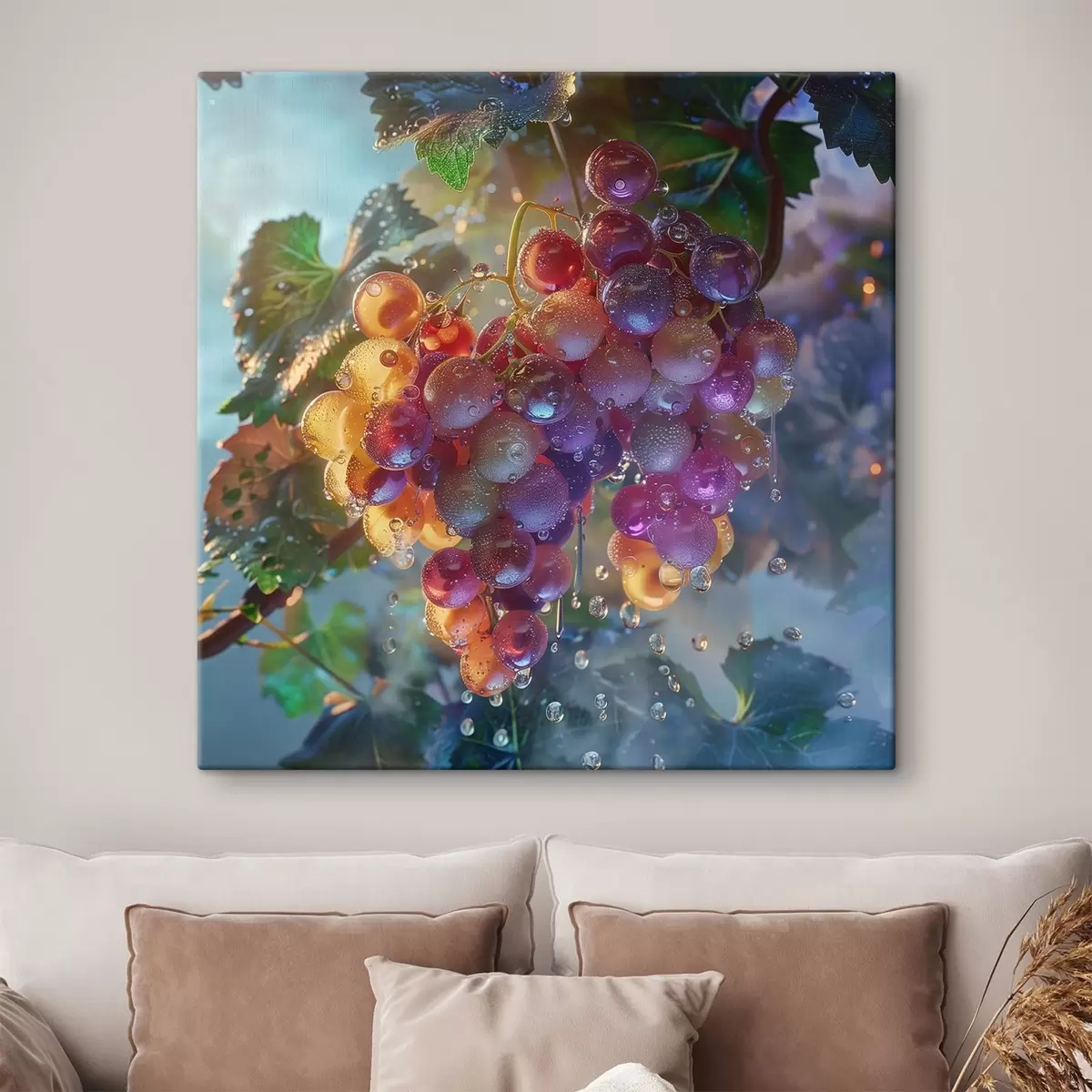 Glezna Augļi, vīnogu ķekars ūdens pilienos s42073