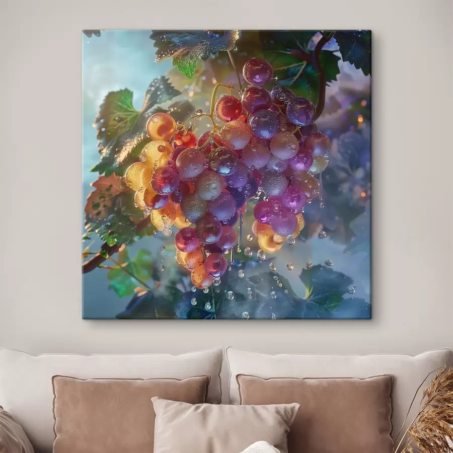 Glezna Augļi, vīnogu ķekars ūdens pilienos s42073