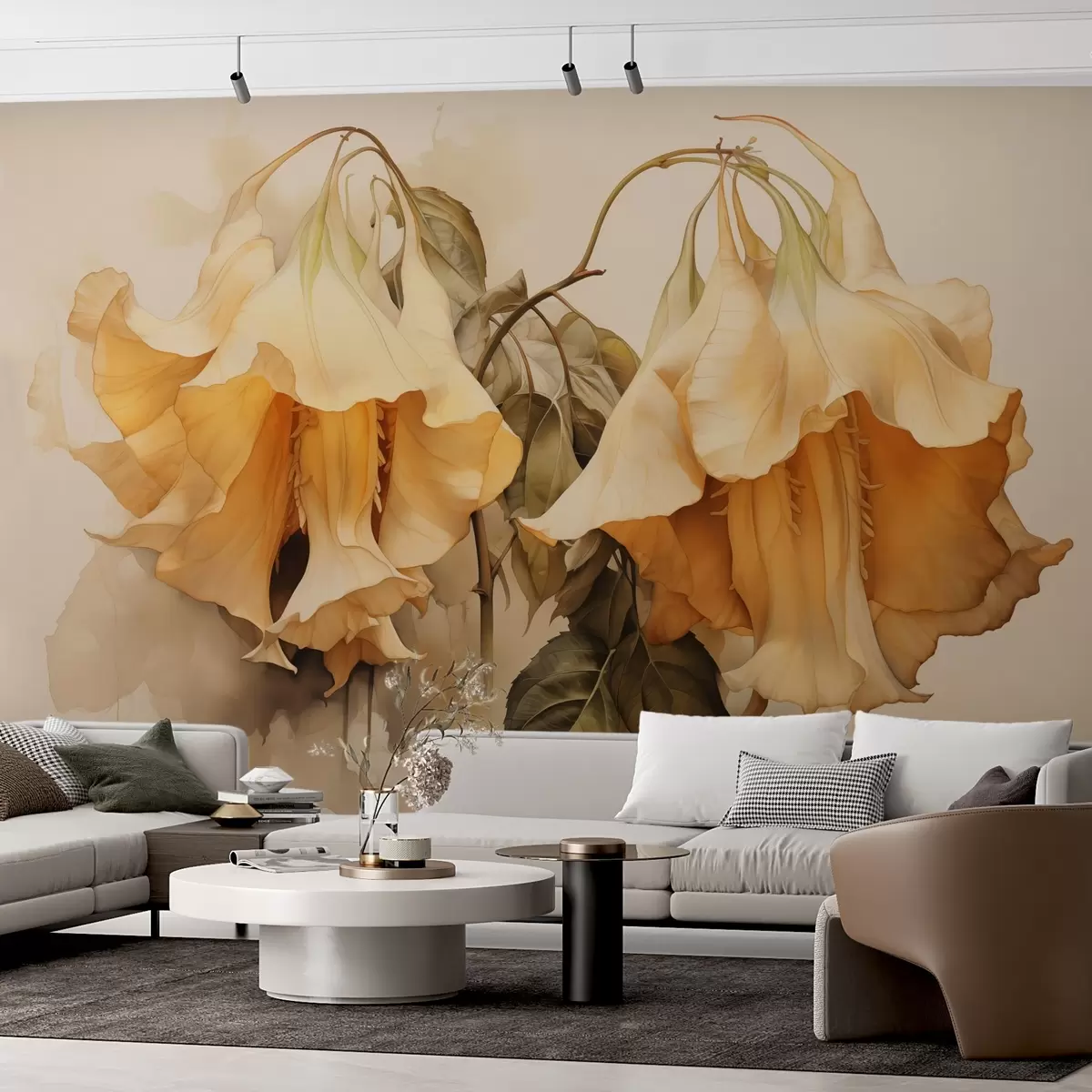 Fototapetes Dzelteni oranži ziedi akvareļu imitācija w02467