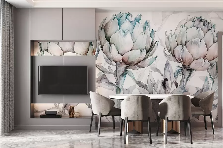 Fototapetes Skaists artišoku zīmējums, akvareļu stils, maigas krāsas w02482v1