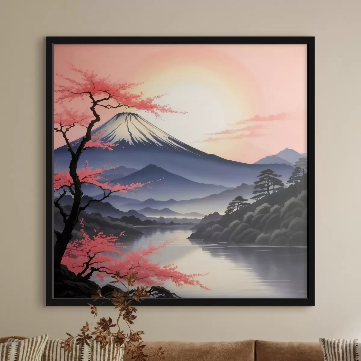 Plakāts Kalns ar ezeru un kokiem f38100