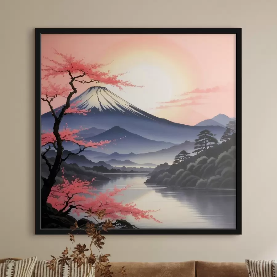 Fototapetes Kalns ar ezeru un kokiem f38100