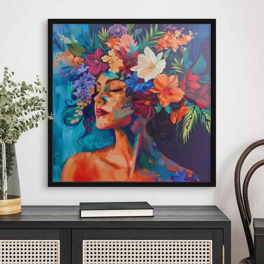 Fototapetes Attēls, kurā redzama sieviete ar ziediem matos f38574