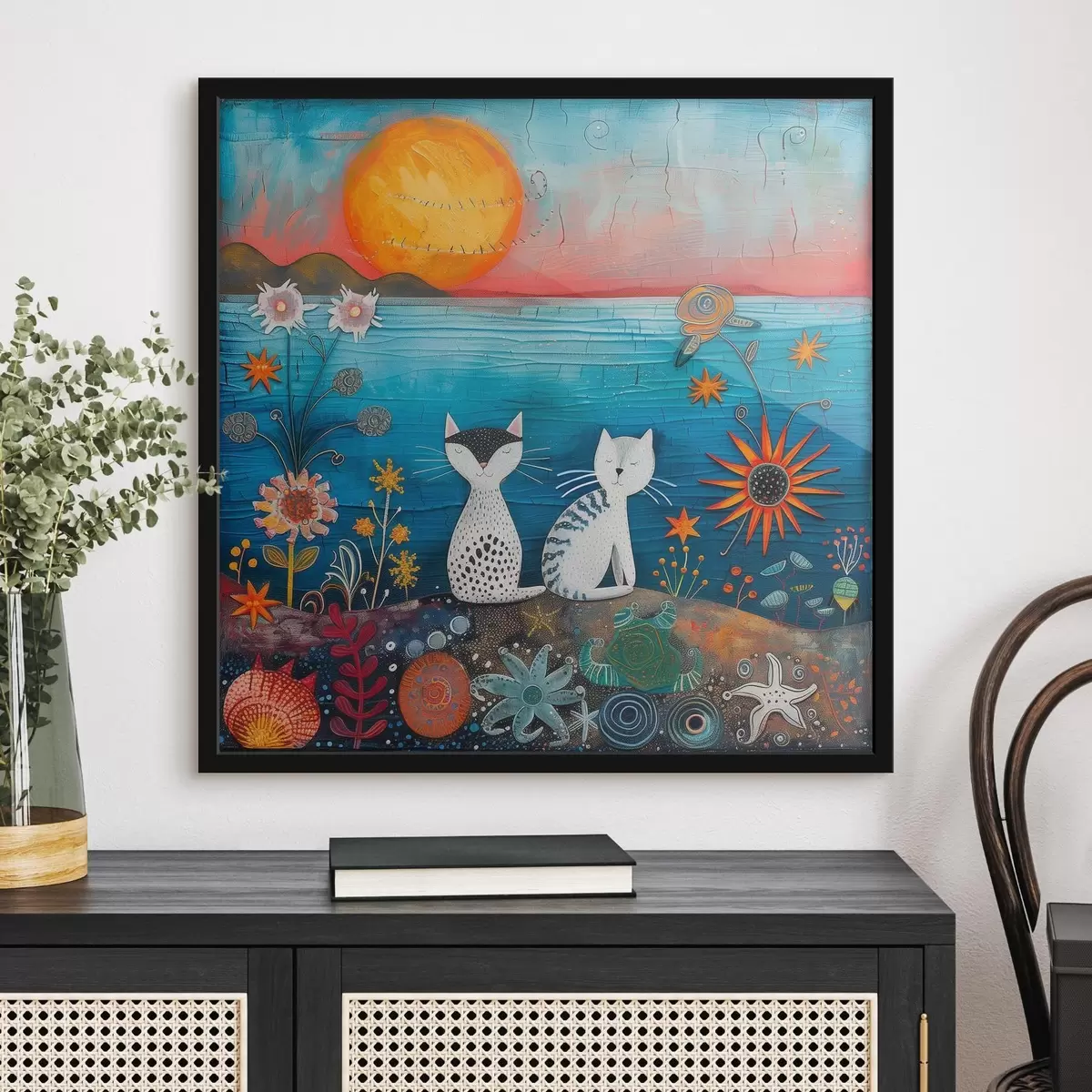 Plakāts Rotaļīgi kaķi pie dinamiskas jūras f39085