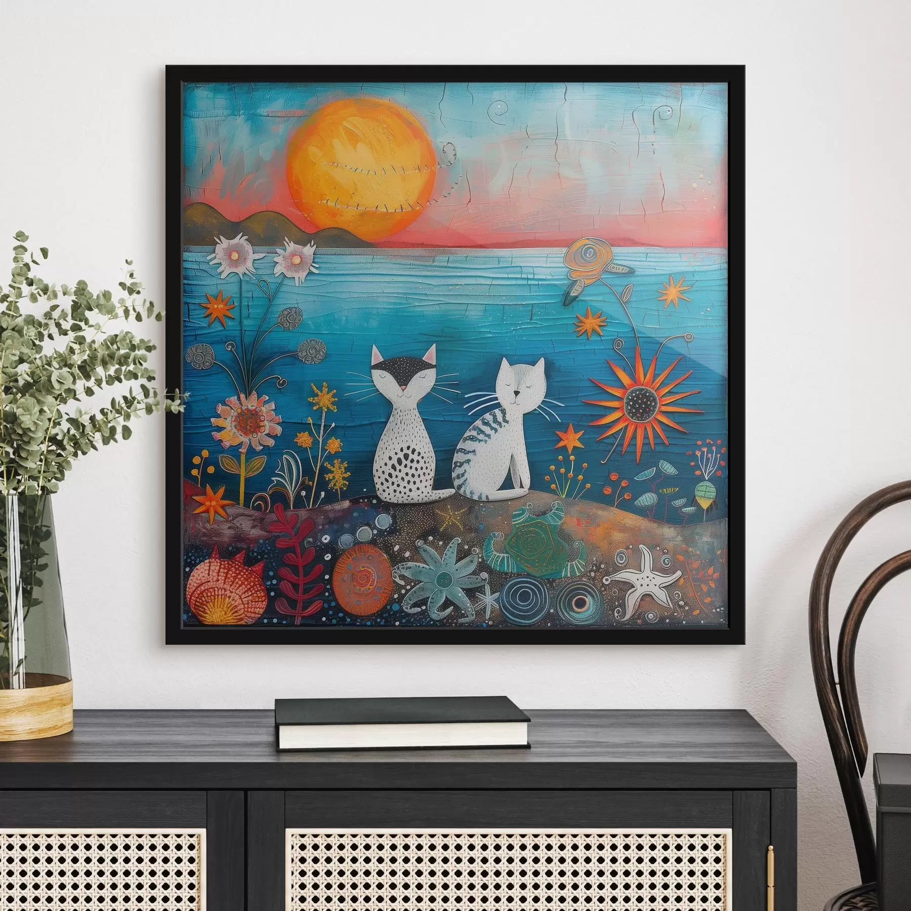 Fototapetes Rotaļīgi kaķi pie dinamiskas jūras f39085