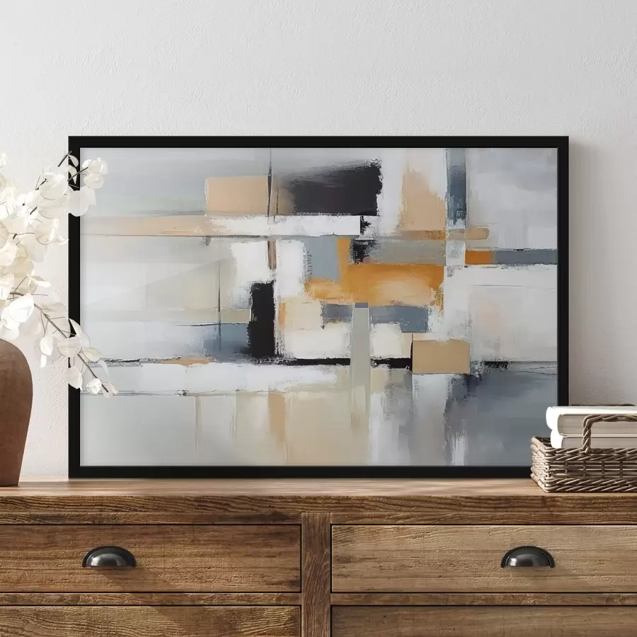 Fototapetes Bēšs un pelēks abstrakts ar oranžu un baltu pinumu f36624