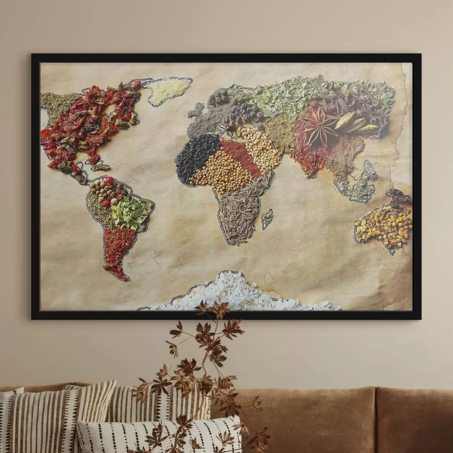 Fototapetes Pasaules karte, kas sastāv no dažādām garšvielām f37486