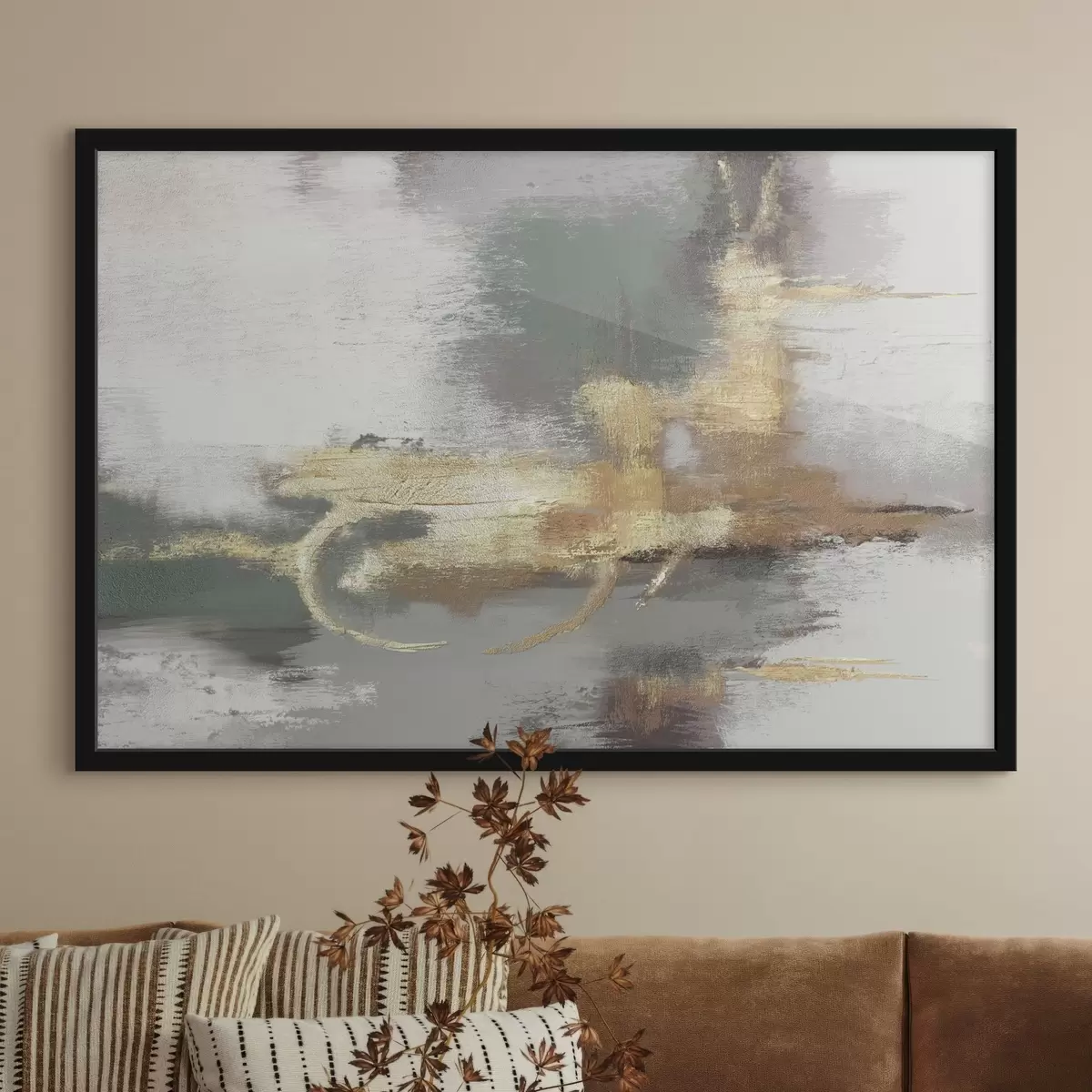 Plakāts Teksturēta pelēka abstrakcija ar spilgtiem akcentiem f39106