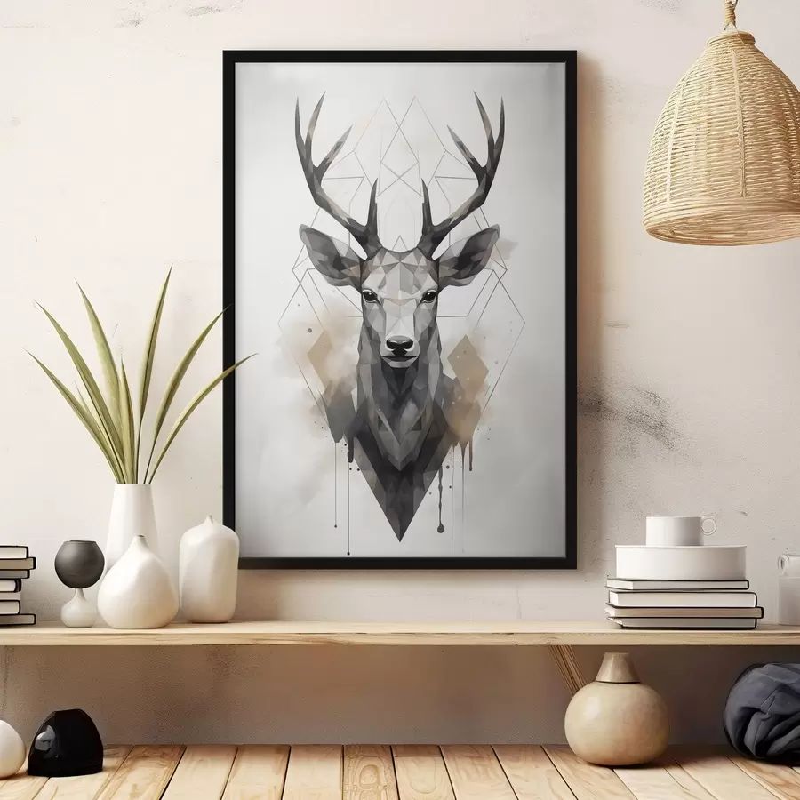 Fototapetes Briedis ar ragiem un ģeometrisko rakstu f37256