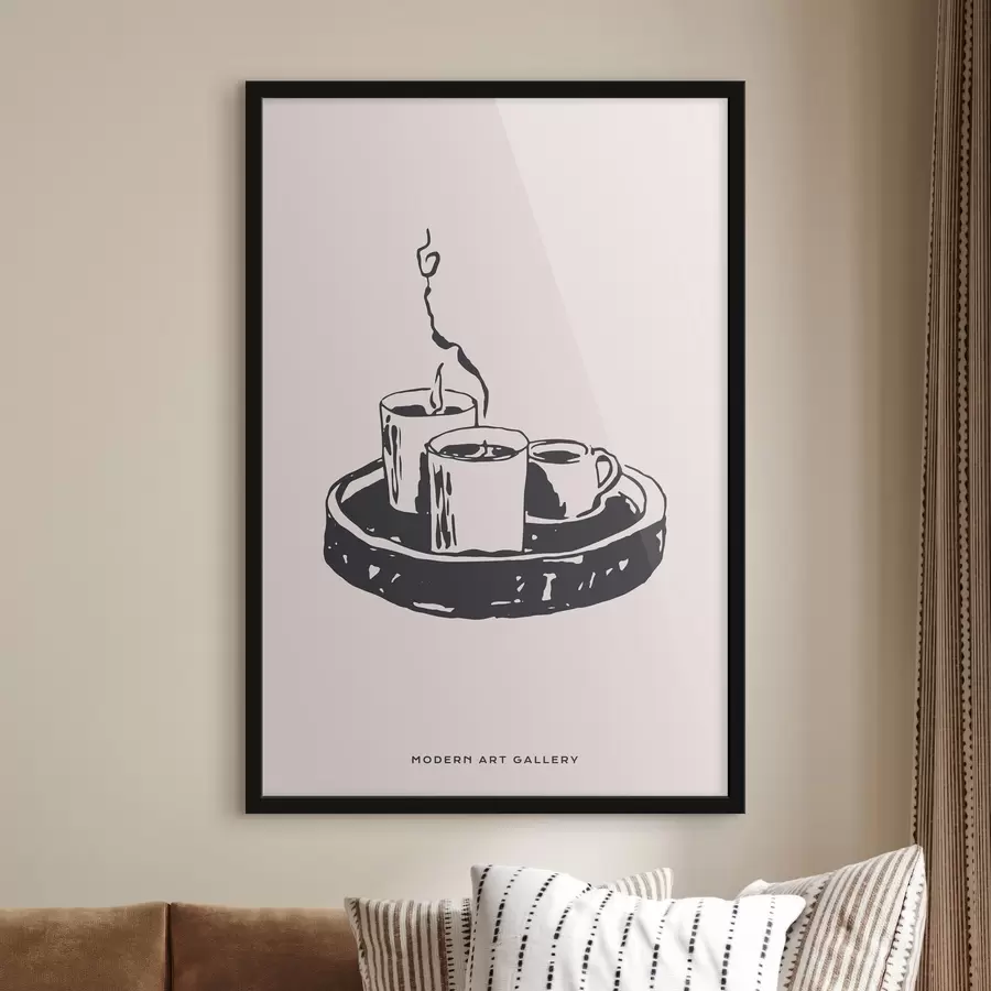 Fototapetes Paplātes ar kafijas tasītēm zīmējums f37405