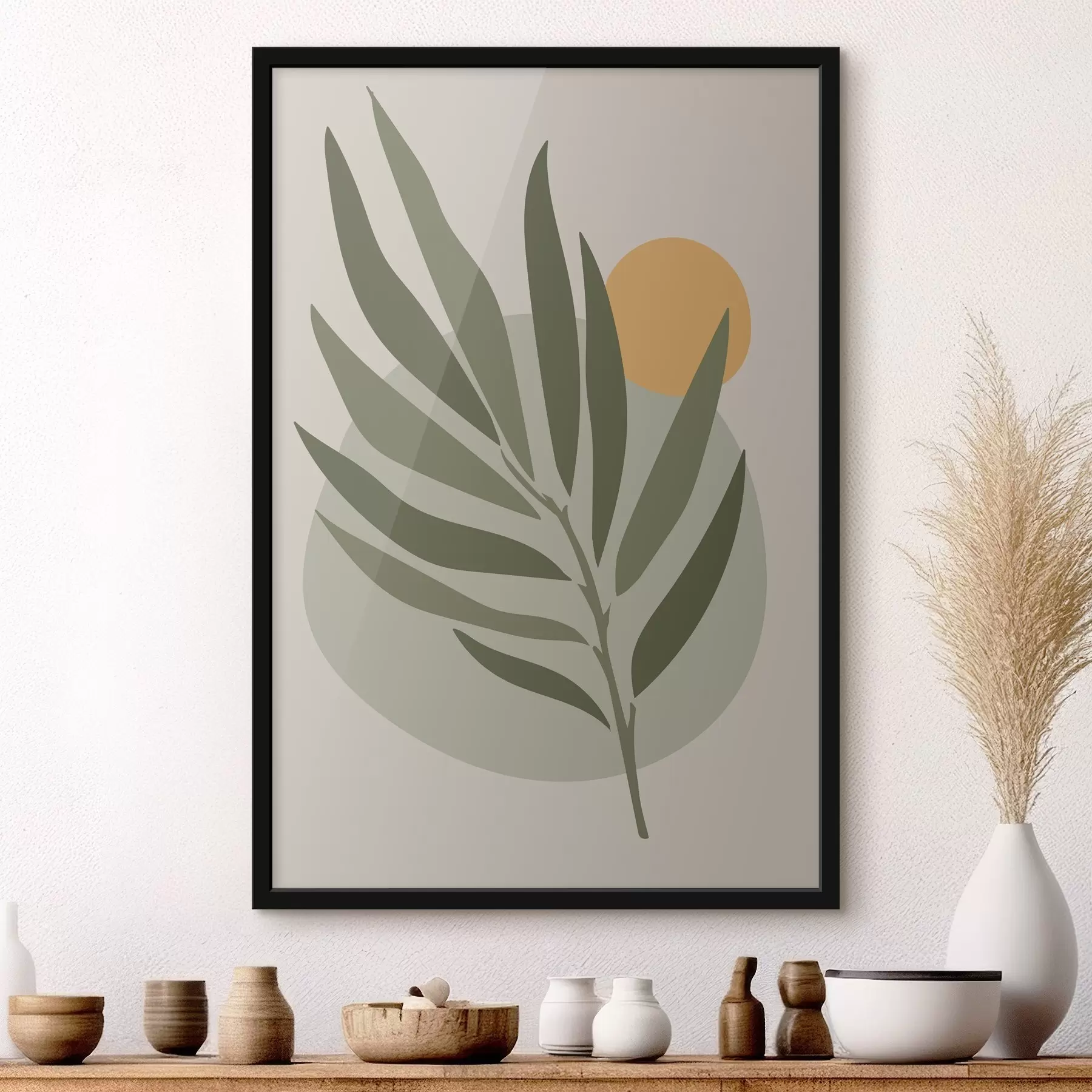 Fototapetes Zaļa lapa ar dzeltenu apli f37442