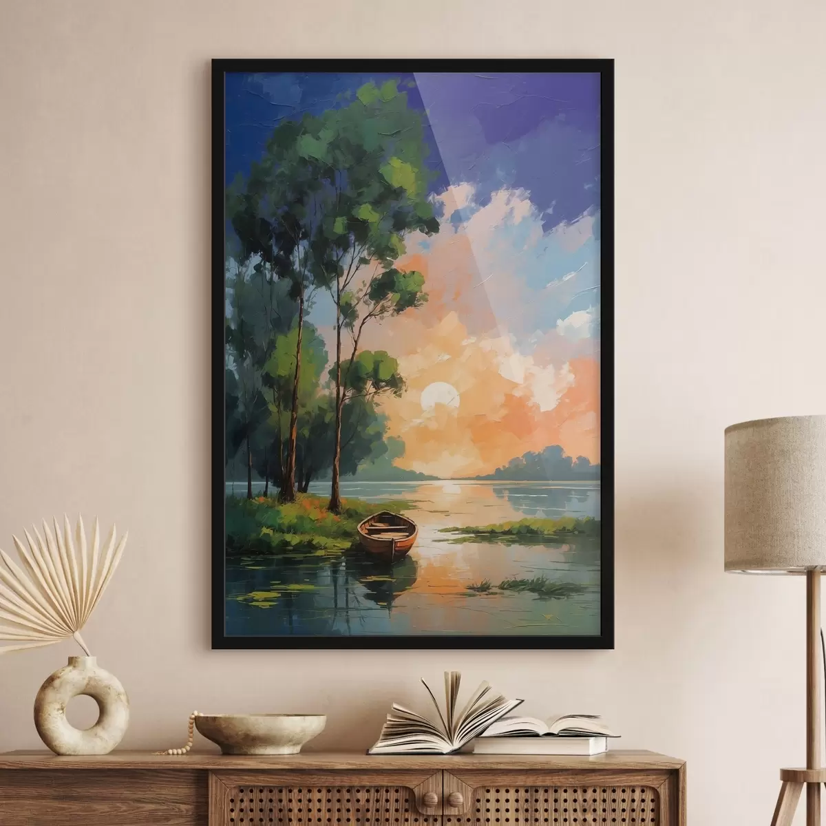 Plakāts Attēls ar laivu uz ezera f37801