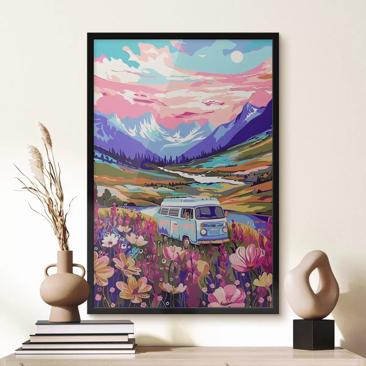 Plakāts Furgons brauc cauri ziedu laukam f38260