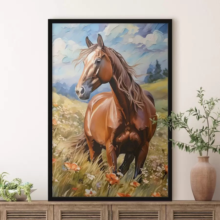 Fototapetes Zirgs ziedu laukā f38728