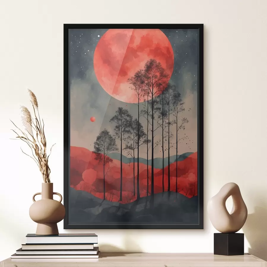 Fototapetes Noslēpumaina nakts zem purpursarkanā mēness f38862