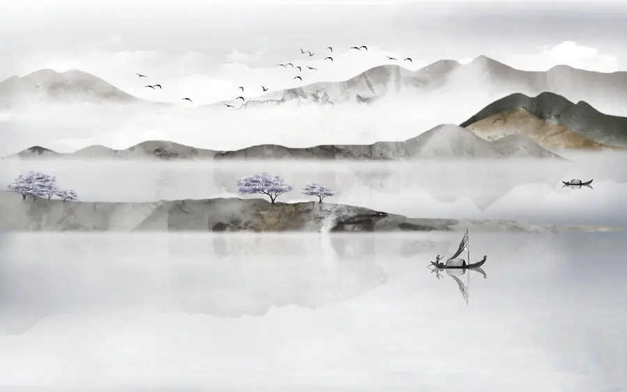 Fototapetes Ūdens, debesis un kalni u46157