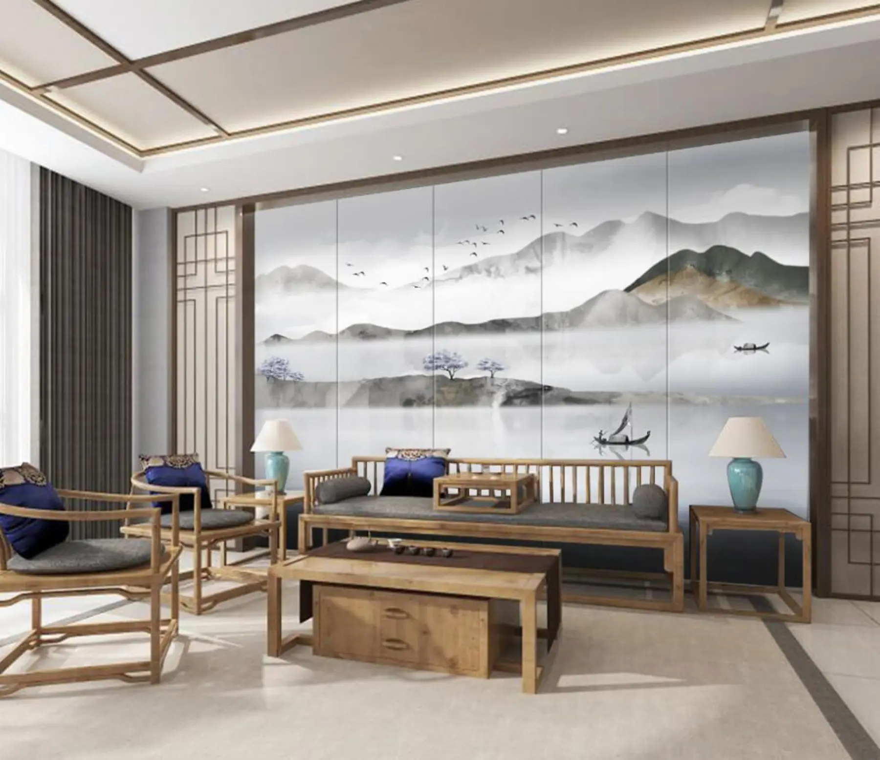 Fototapetes Ūdens, debesis un kalni u46157