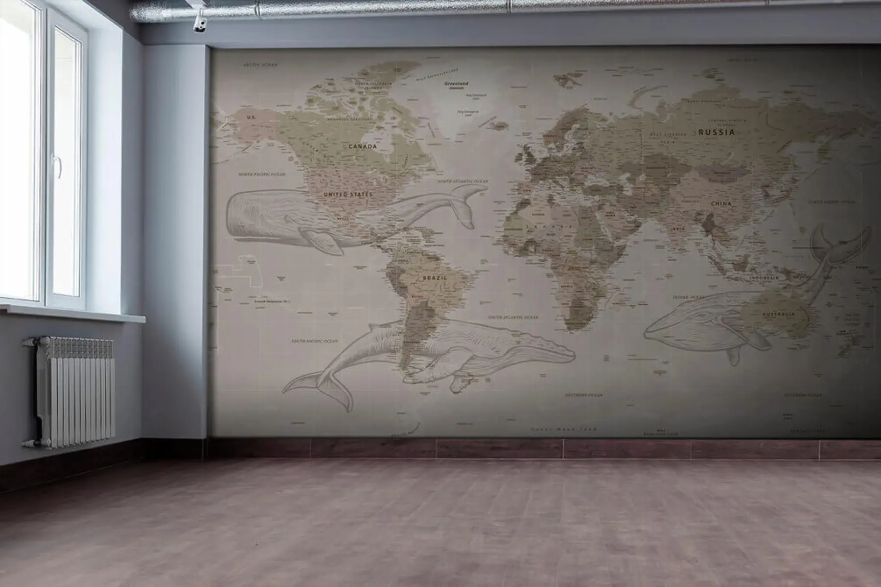 Fototapetes Pasaules karte ar vaļiem u50449