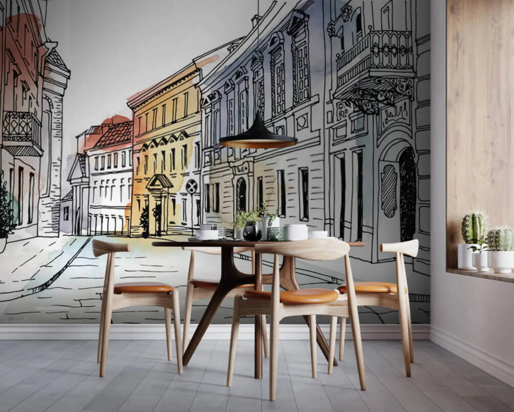 Fototapetes Vecpilsēta, marķieris un akvarelis u51062