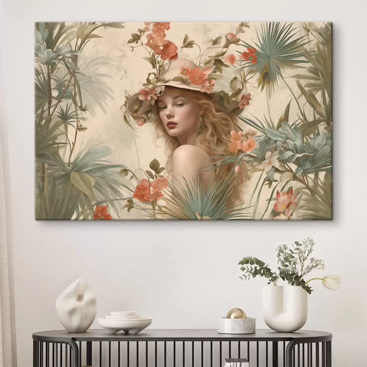 Glezna Meitene ar cepuri tropos vintage stilā s42115