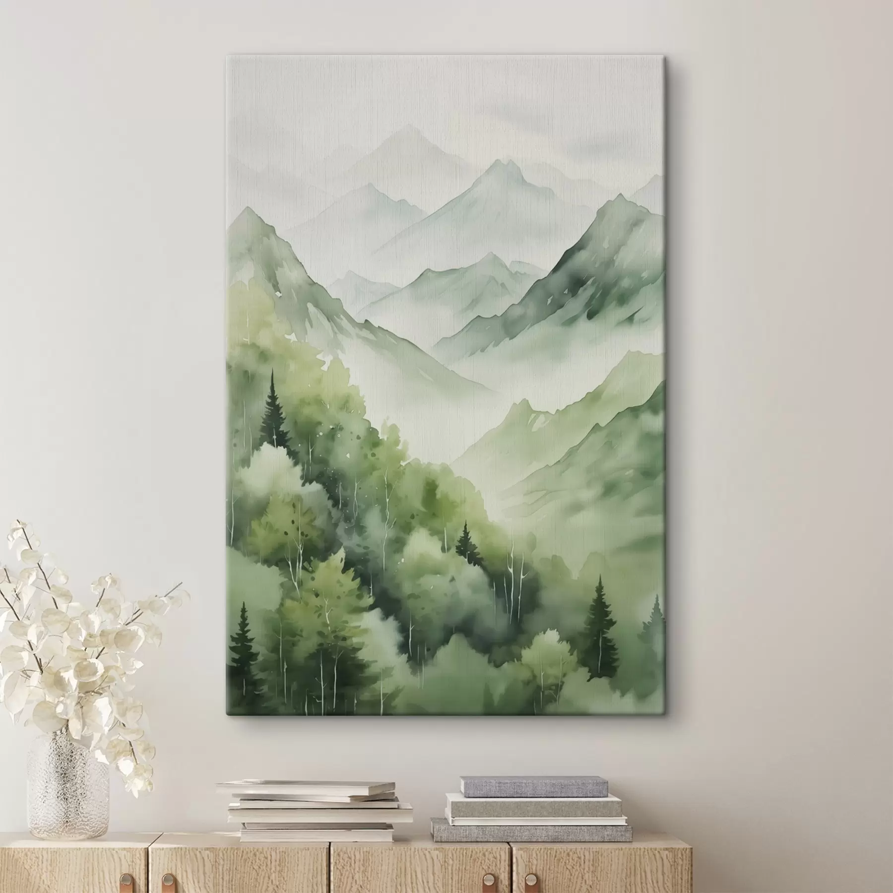 Fototapetes Lapu koku mežs kalnos akvareļu imitācija s42122