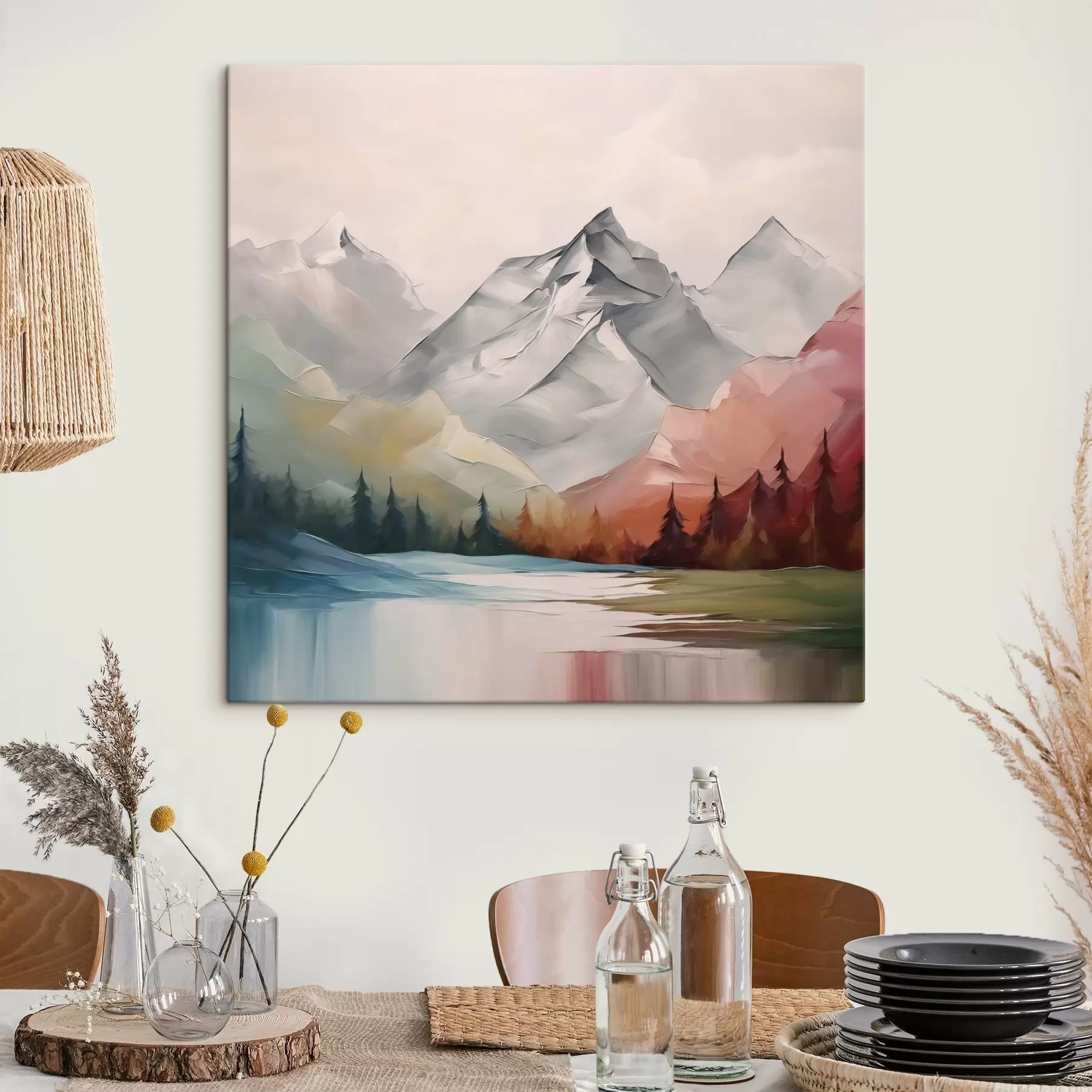 Fototapetes Kalni un meža glezniecības imitācija s42128