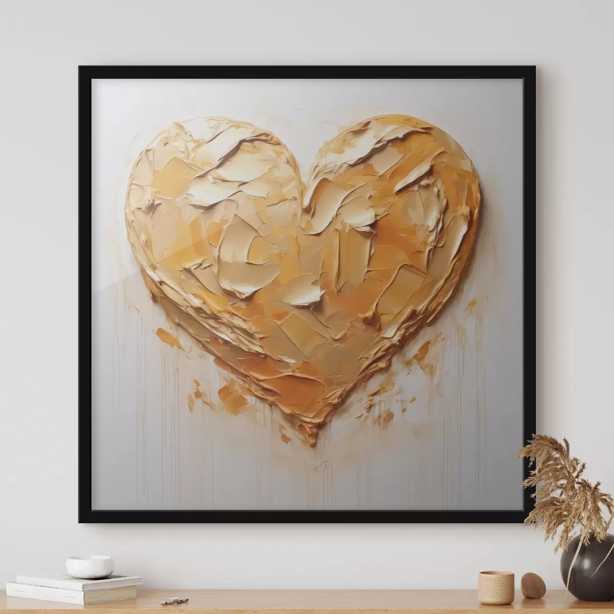 Plakāts Sirds imitācija krāsu triepienu, dzeltenos un oranžos toņos f42124