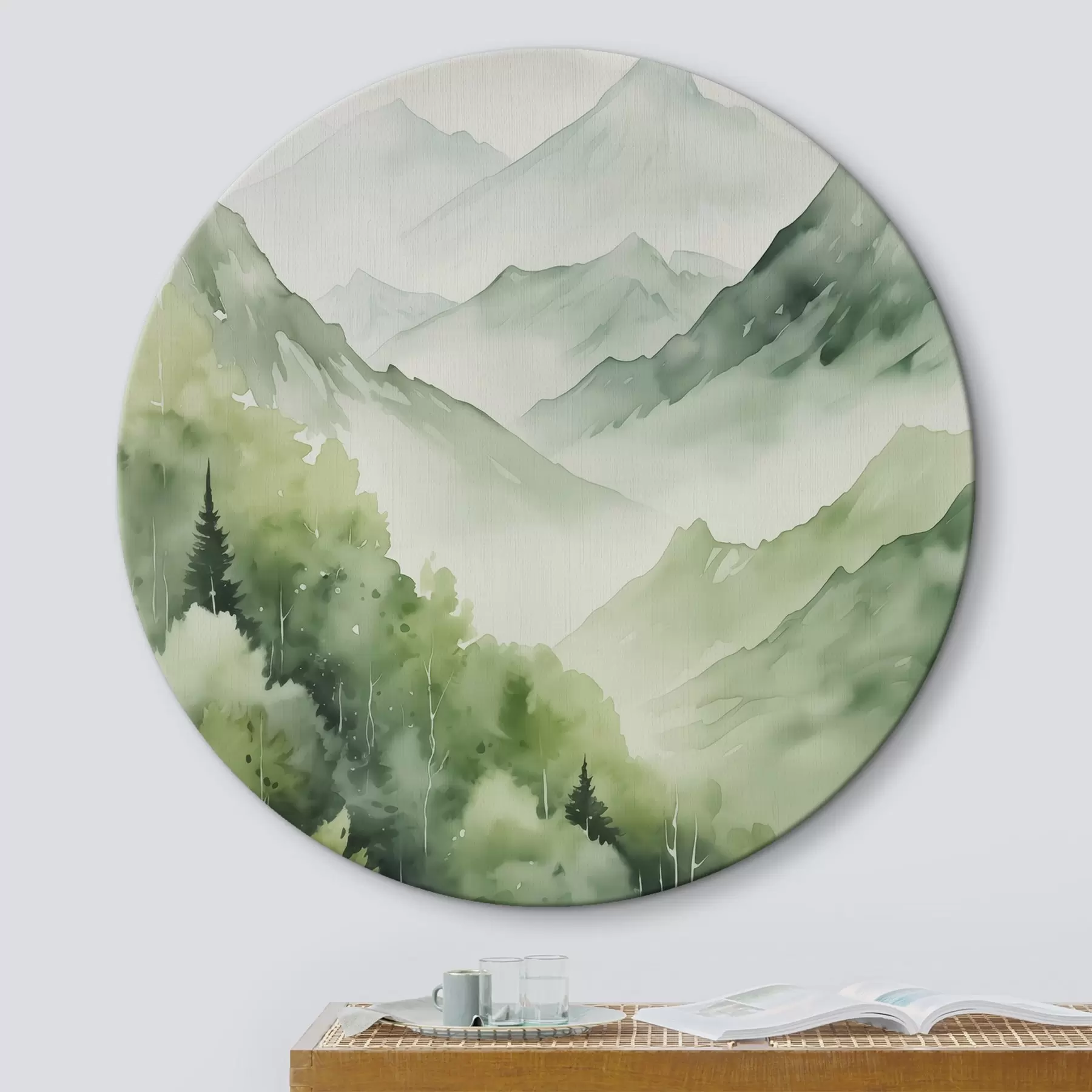 Glezna Lapu koku mežs kalnos akvareļu imitācija r42122