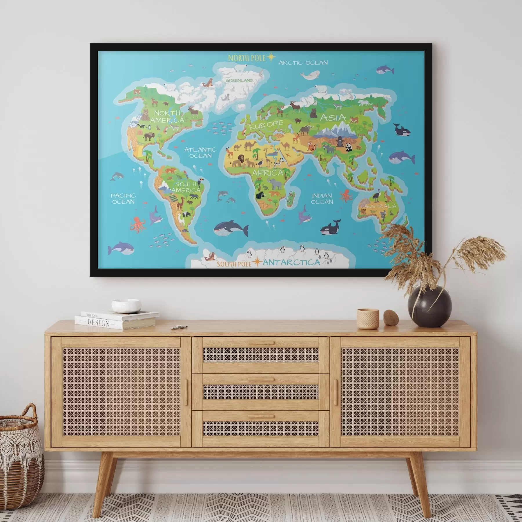 Fototapetes Kontinentu karte ar dzīvniekiem f32105