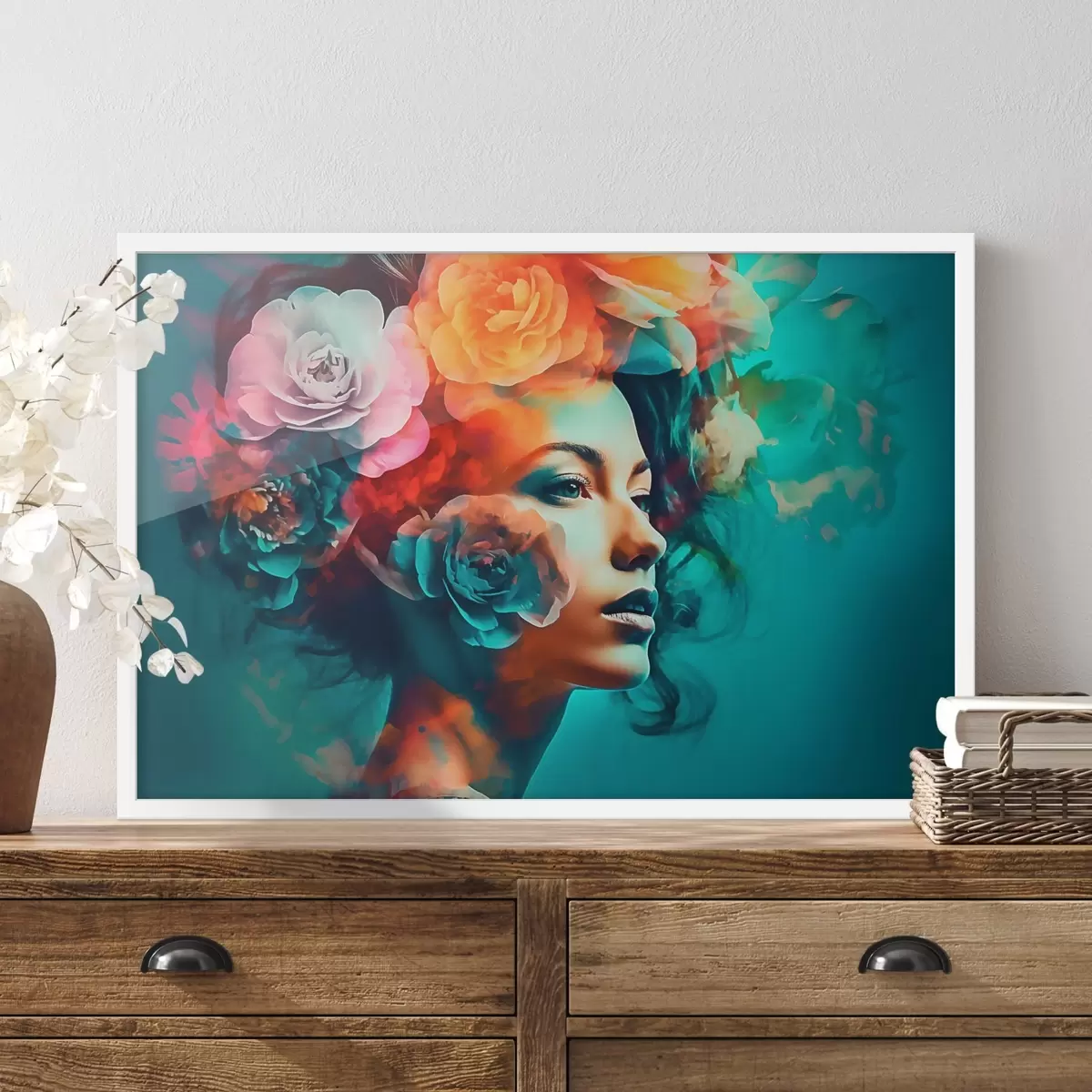 Plakāts Jauka sieviete ar ziediem f35366