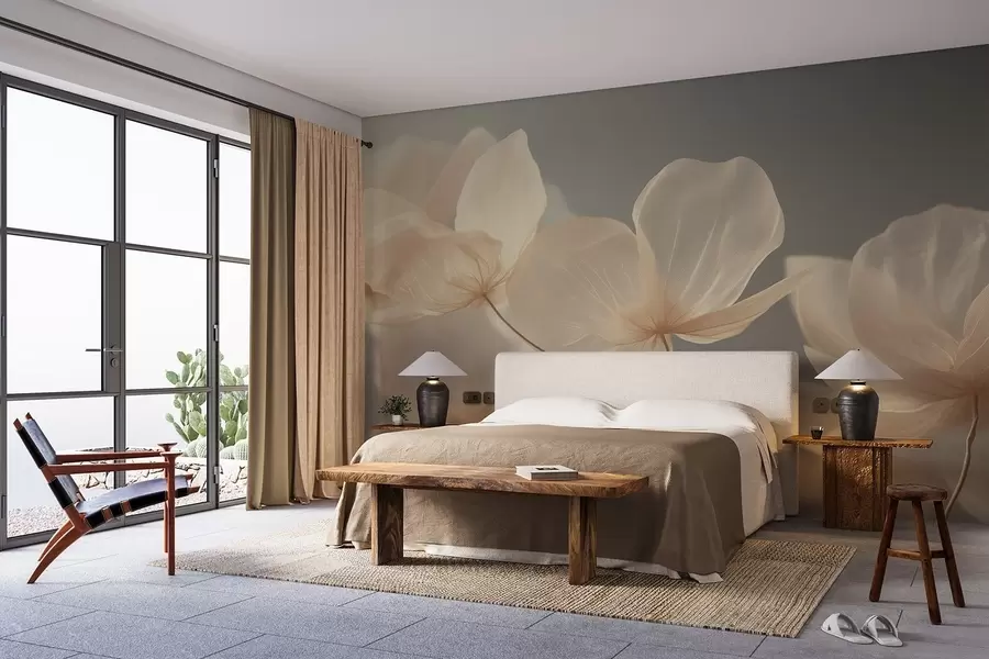 Fototapetes Lotosa ziedlapiņas, maiga kompozīcija ar pelēku fonu w08500v2
